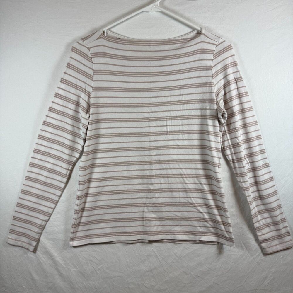 Joie Beige Striped Long Sleeve Boatneck Top Size S